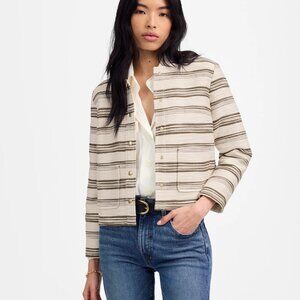 NWT Madewell Button-Front Jacket in Striped Tweed Safari Khaki Stripe